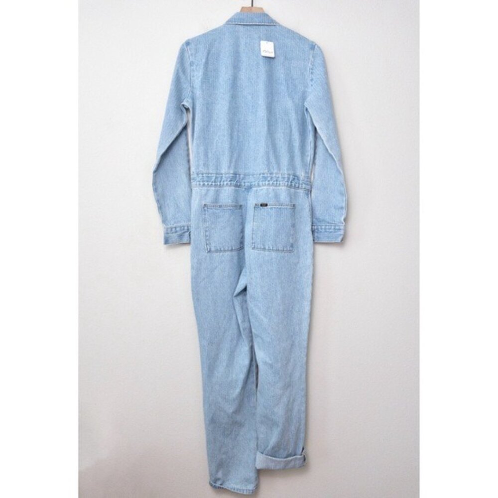 NWT Free People x Lee Union-Alls Coverall Denim Jumpsuit S Sky Blues Stripe - Picture 10 of 16